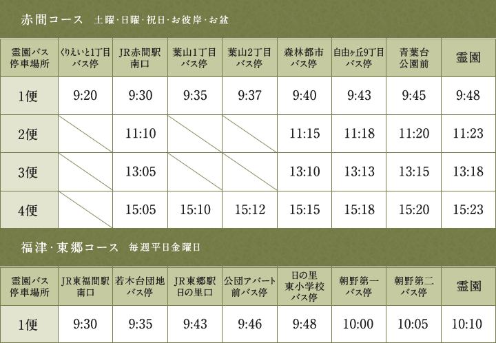 無料送迎バス時刻表